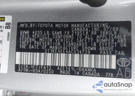 2010 Toyota Matrix S z USA, uszkodzony, nr VIN 2T1KE4EE4AC034729